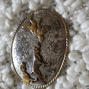 Fox hounds geese birds big belt buckle